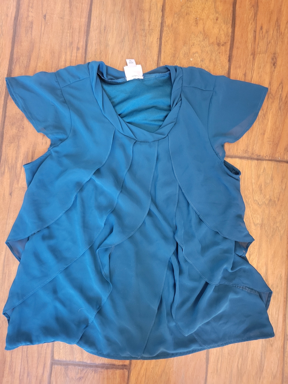 Worthington Teal Layered Flutter-Sleeve Blouse